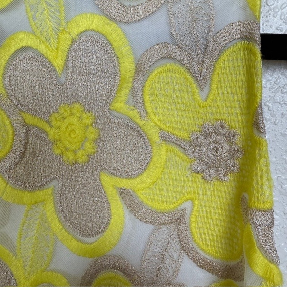 NWT Laundry by Shelli Segal Sunray Dress Floral Embroidery Yellow Taupe‎ White 8 - Picture 4 of 12